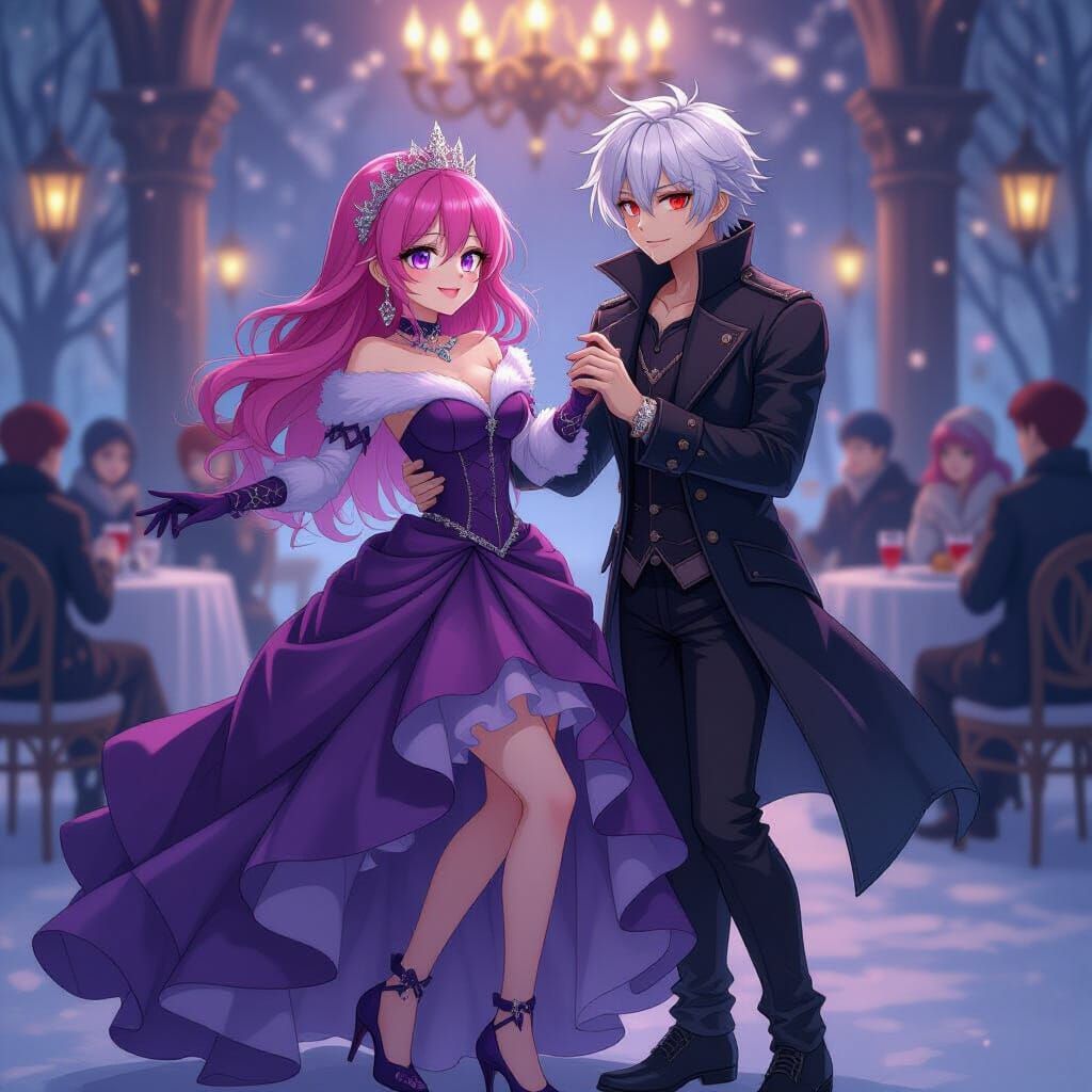 Gothic Couple Dancing in Winter Ball Gown
