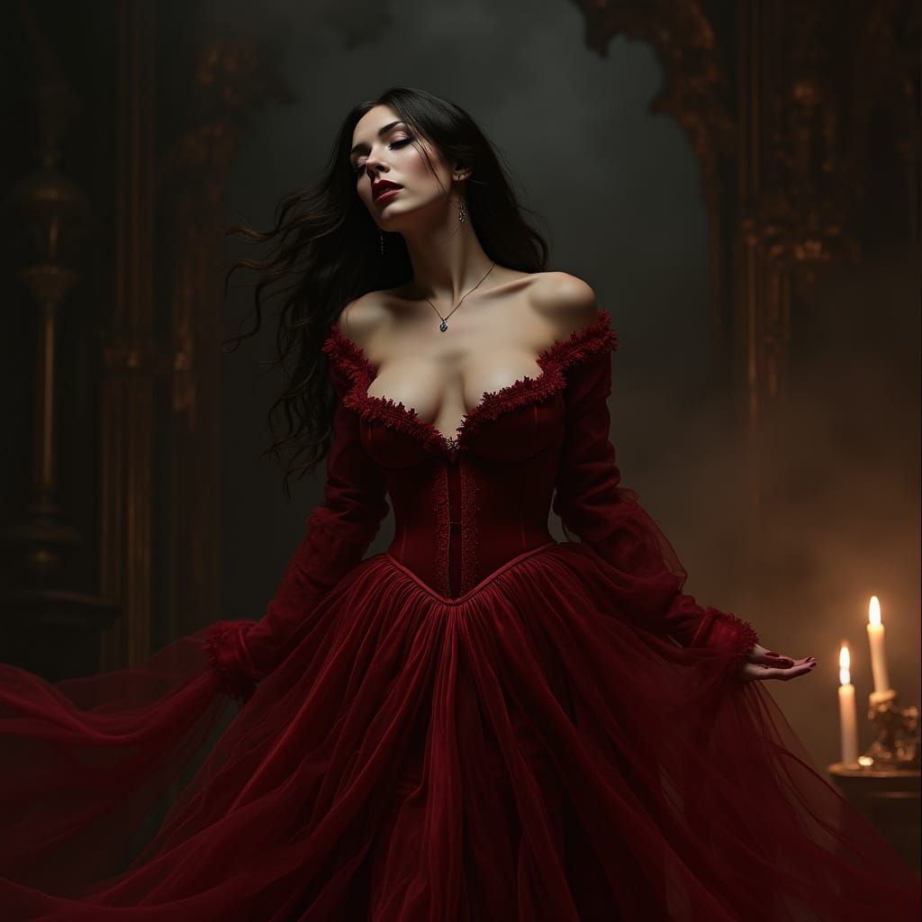 Seductive Vampire Woman in Gothic Romanticism Style