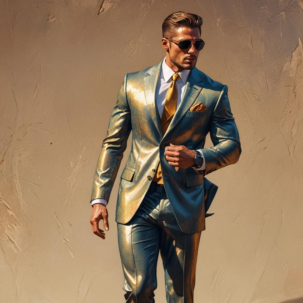 Confident Gentleman Soldier in Luxurious Suit and Sunglasses
