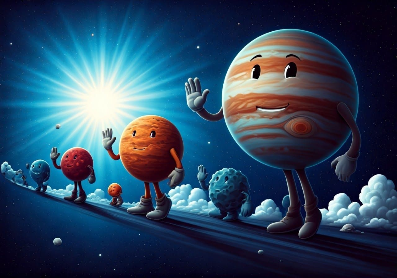 Celestial Beings Wave in Joyful Cosmic Parade