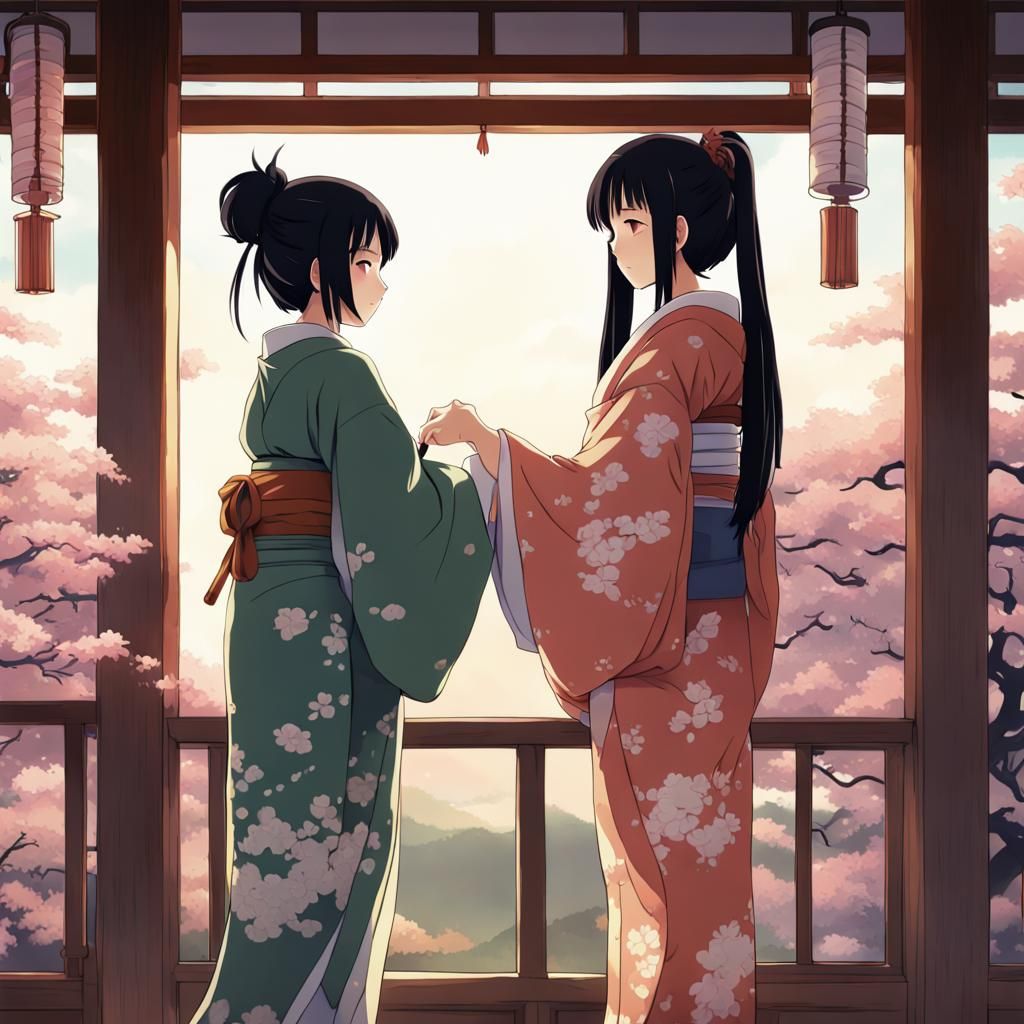 Anime Girls in Kimonos: Studio Ghibli Style