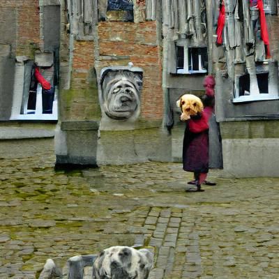 Dog-Faced Woman in Bruges: Surreal AI Art