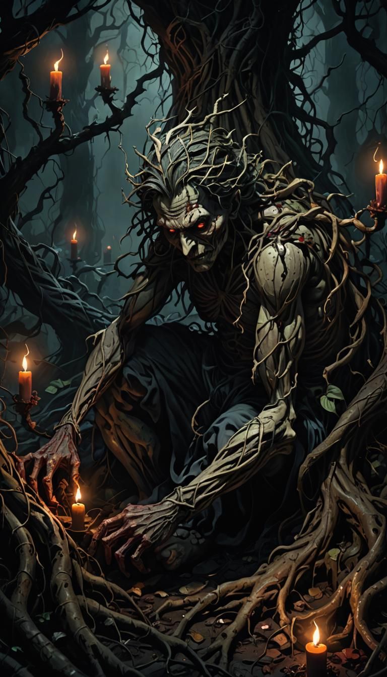 Menacing Beldame in Dark Fantasy Illustration