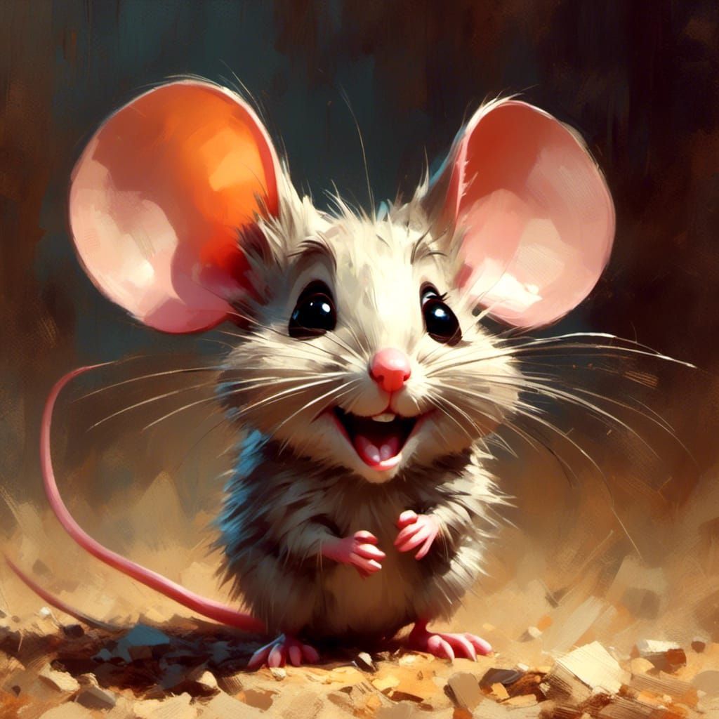 Excited Cartoon Mouse with Overjoyed Expression