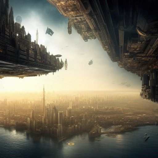 Upside Down City Floating in the Universe