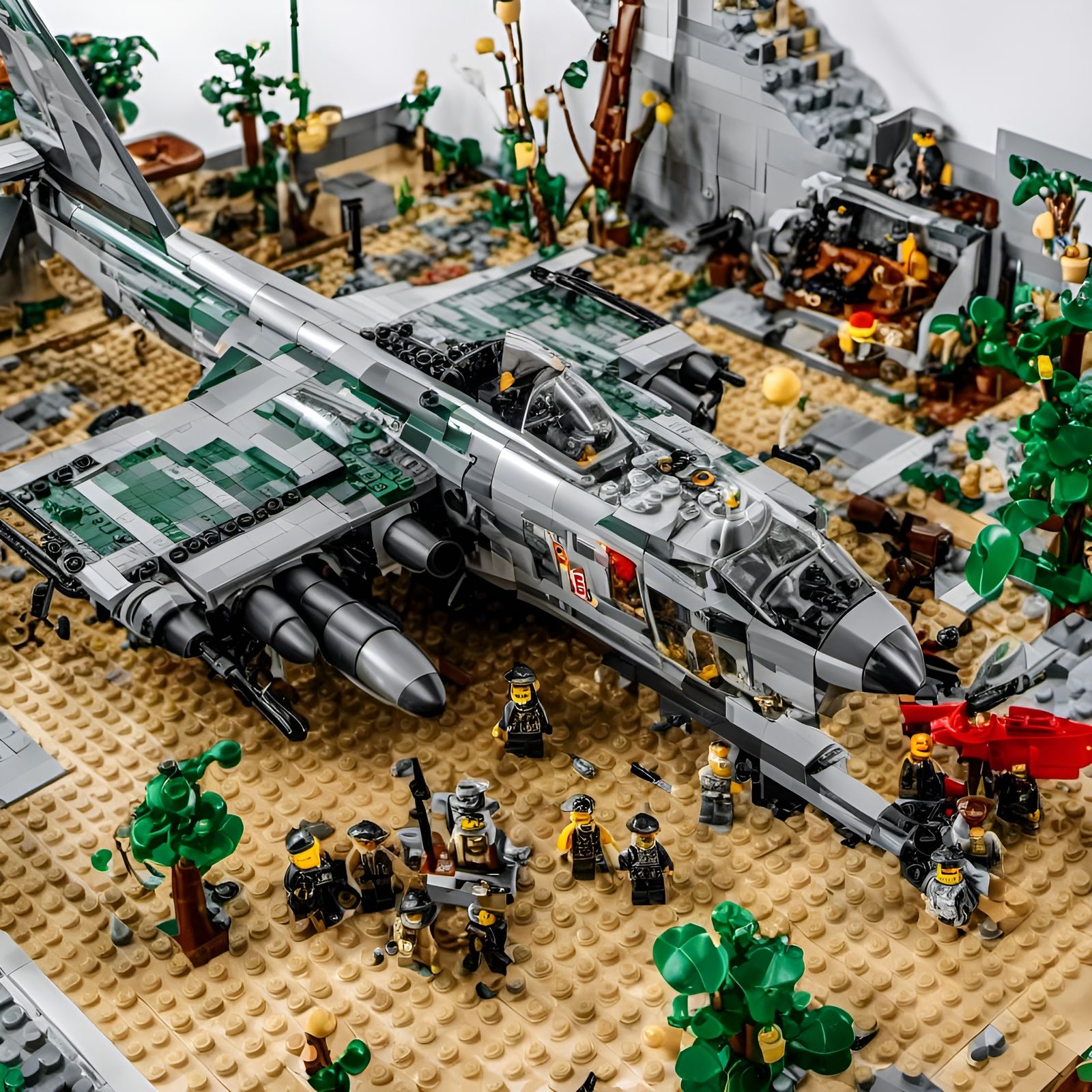 LEGO Soldiers on Battlefield with B-29 Bomber