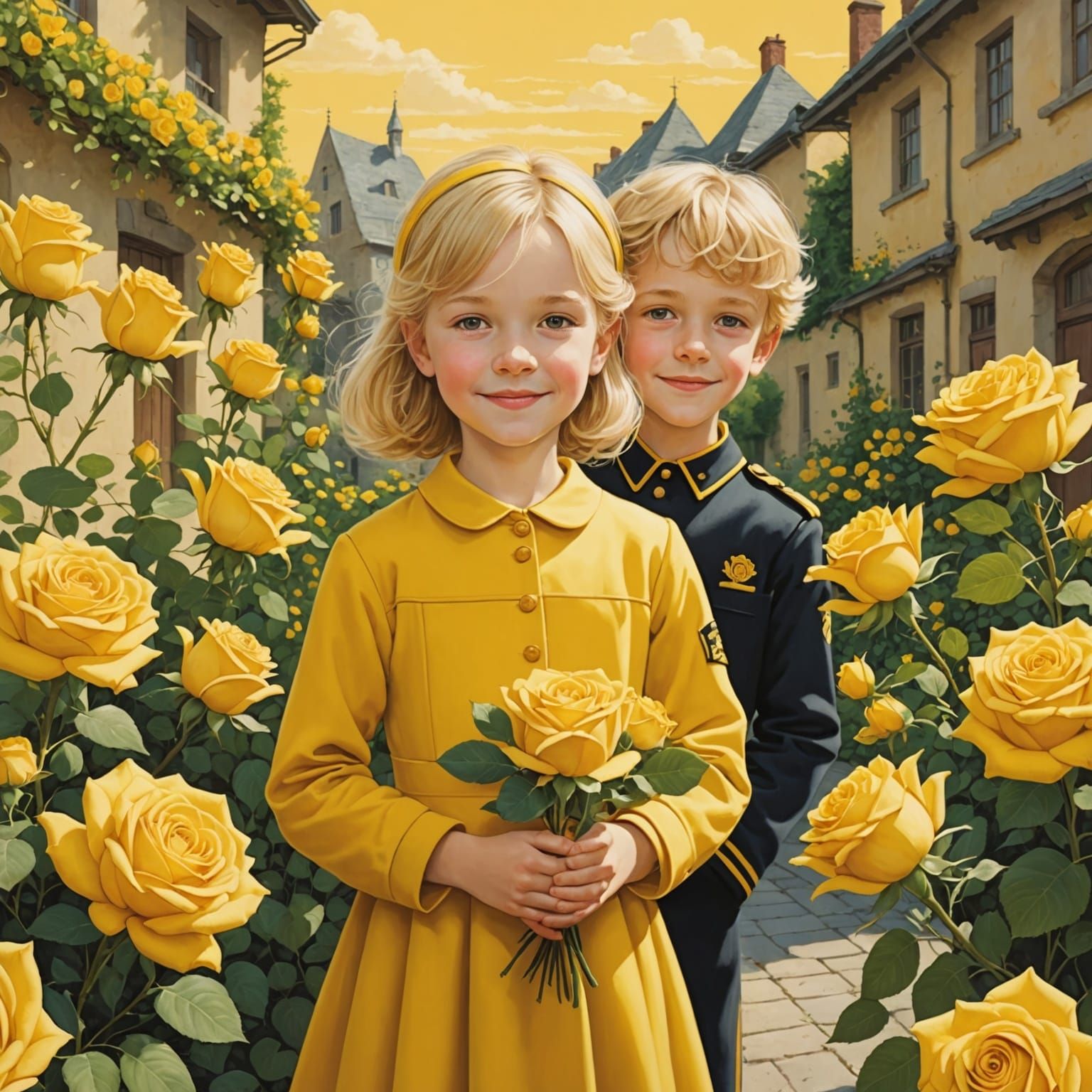 Children in Yellow Rose Garden, Anime Style