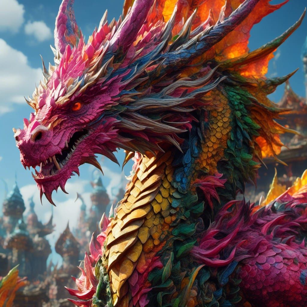 Hyperrealistic Dragon Close-up in Vivid Colors