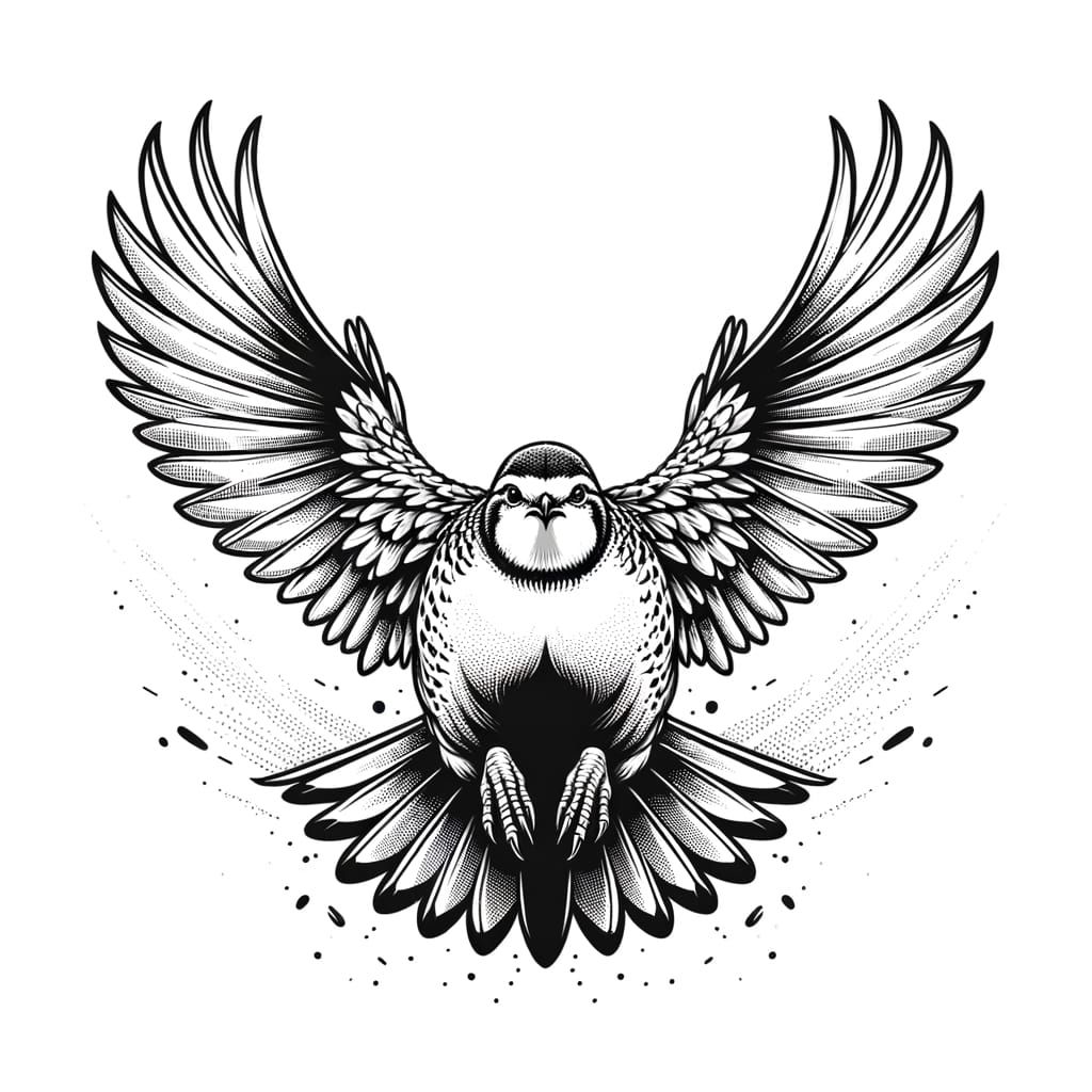 Black and White Line Art of Bobwhite Quail in Flight