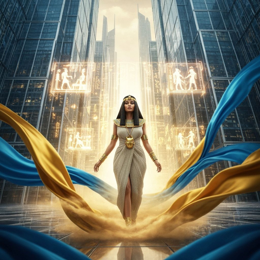 Egyptian Priestess in Futuristic Metropolis