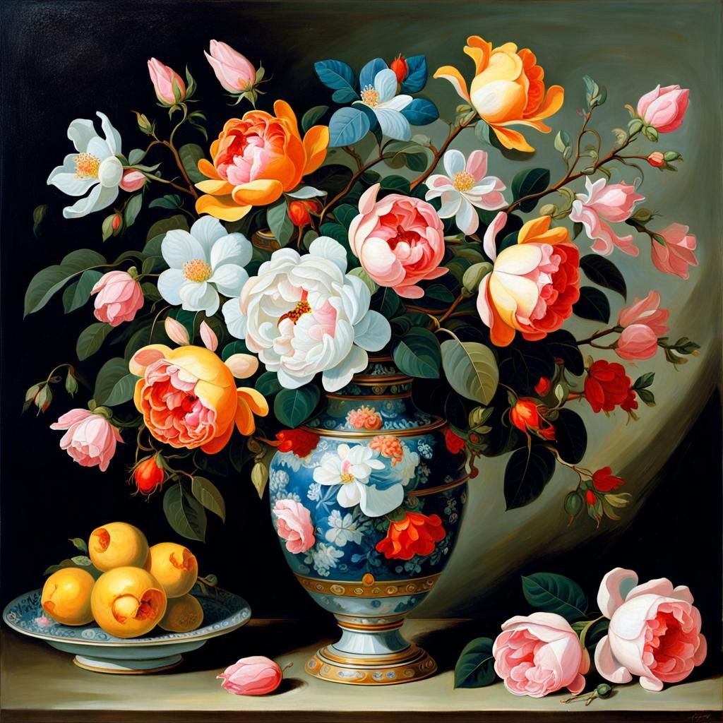 Floral Still Life in Oil Painting Style