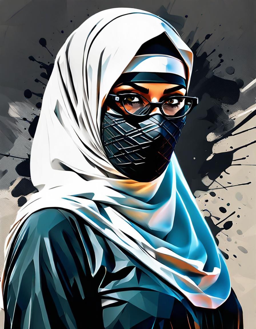 Low-Poly Portrait of Woman in Niqab, Comic Book Style