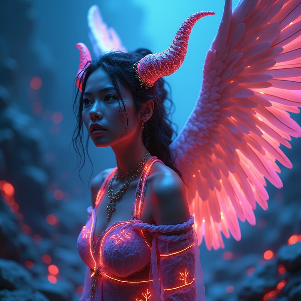 Heavenly Angel in Hellish Landscape, Matte Painting