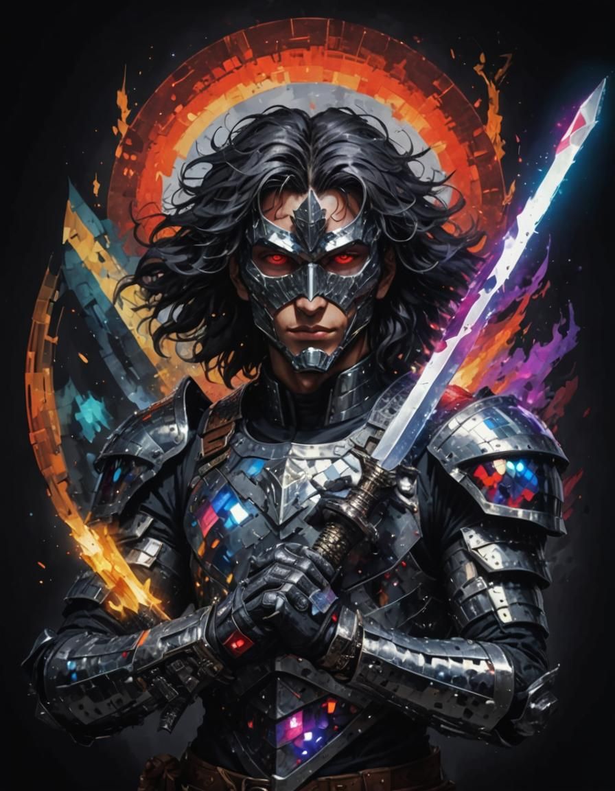 Pixelated Hero with Magic Sword in 8K Resolution