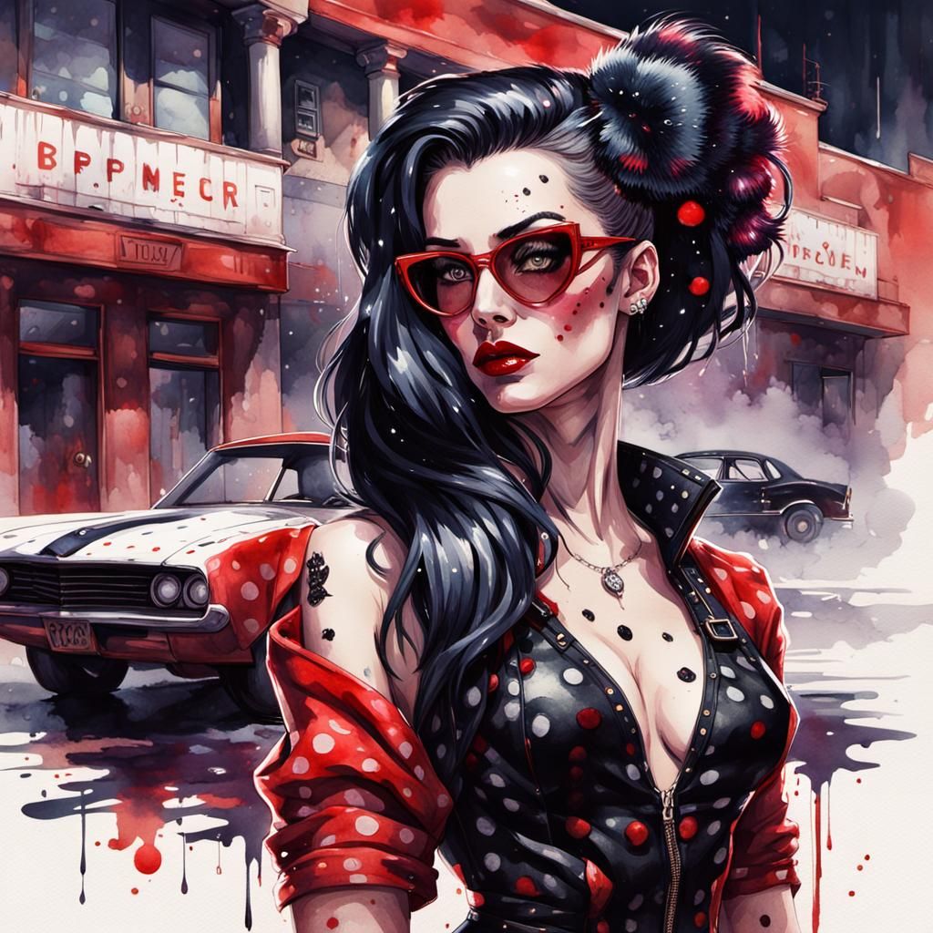 Cyberpunk Watercolor Pin-Up with Furry Features