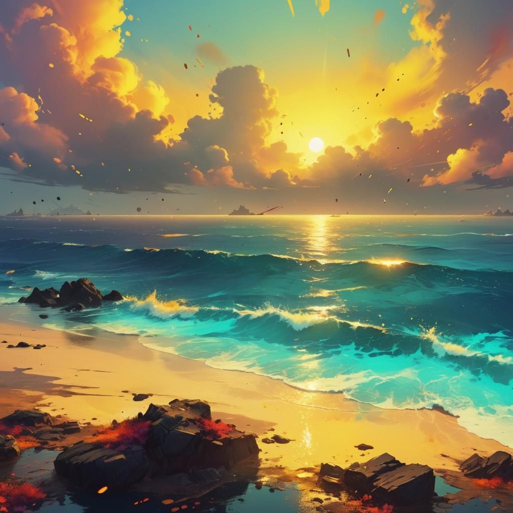 Vibrant Sunset Splash Art in Abstract Style