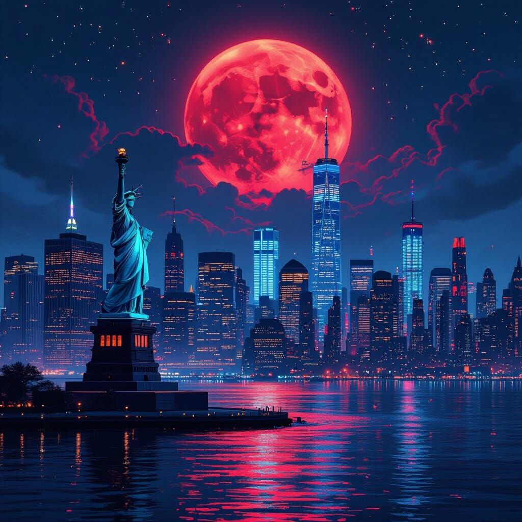 Futuristic NYC Skyline in Cyberpunk Style