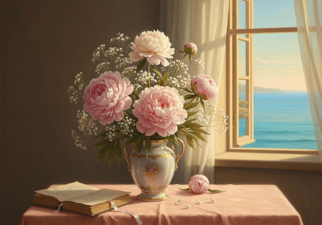 Peonies in Pastel: A Classical Oil Painting