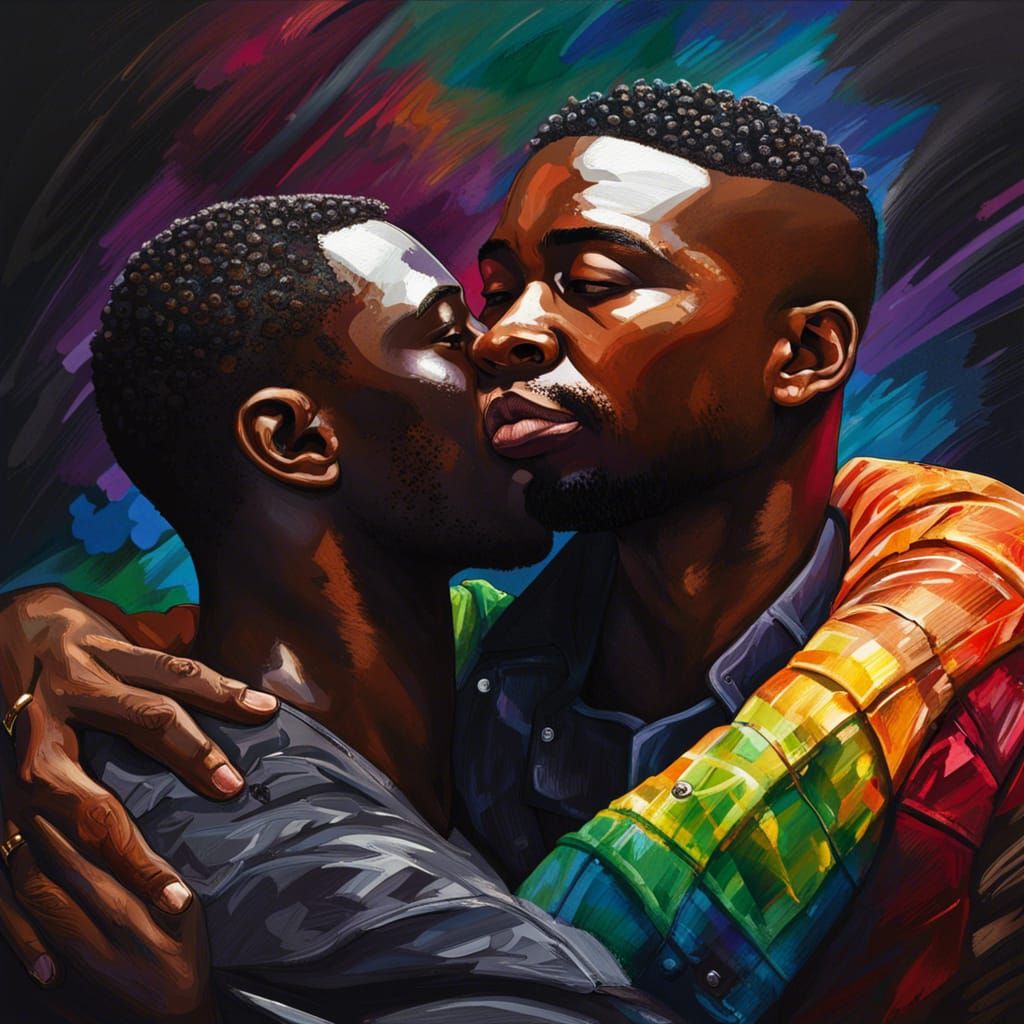 Intricately Detailed Art of Black Gay Men Cuddling