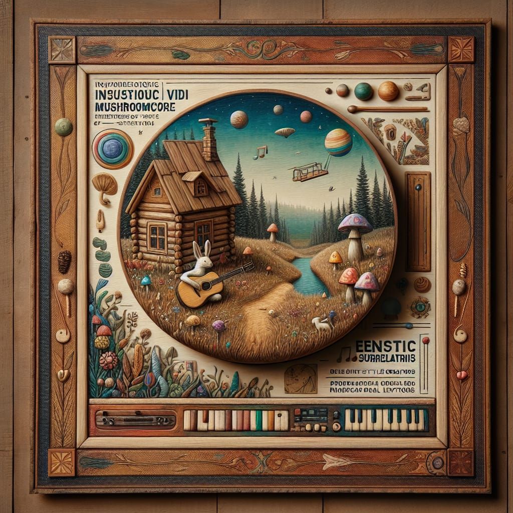 Cozy Cabin Diorama Album Cover in Fantastic Realism