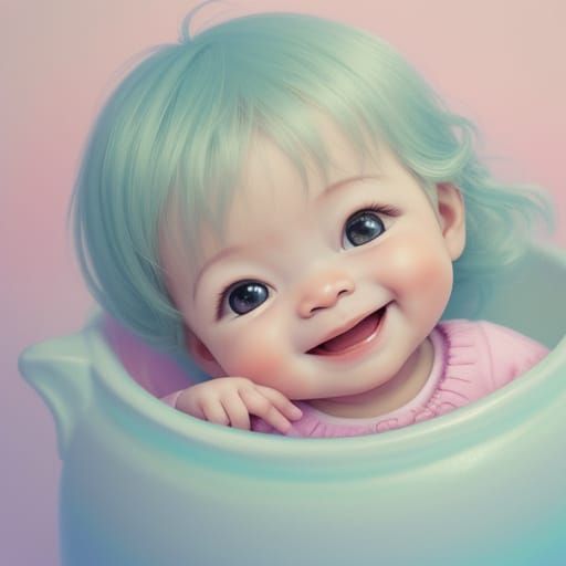 Baby Laughing at Parents in Whimsical Digital Painting