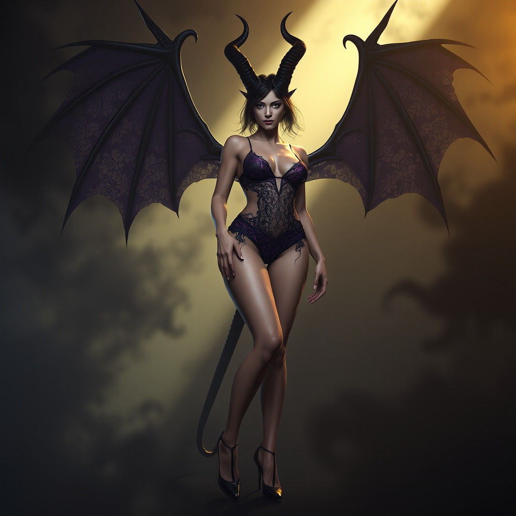 Majestic Demon in Lingerie: Dark Fantasy Concept Art
