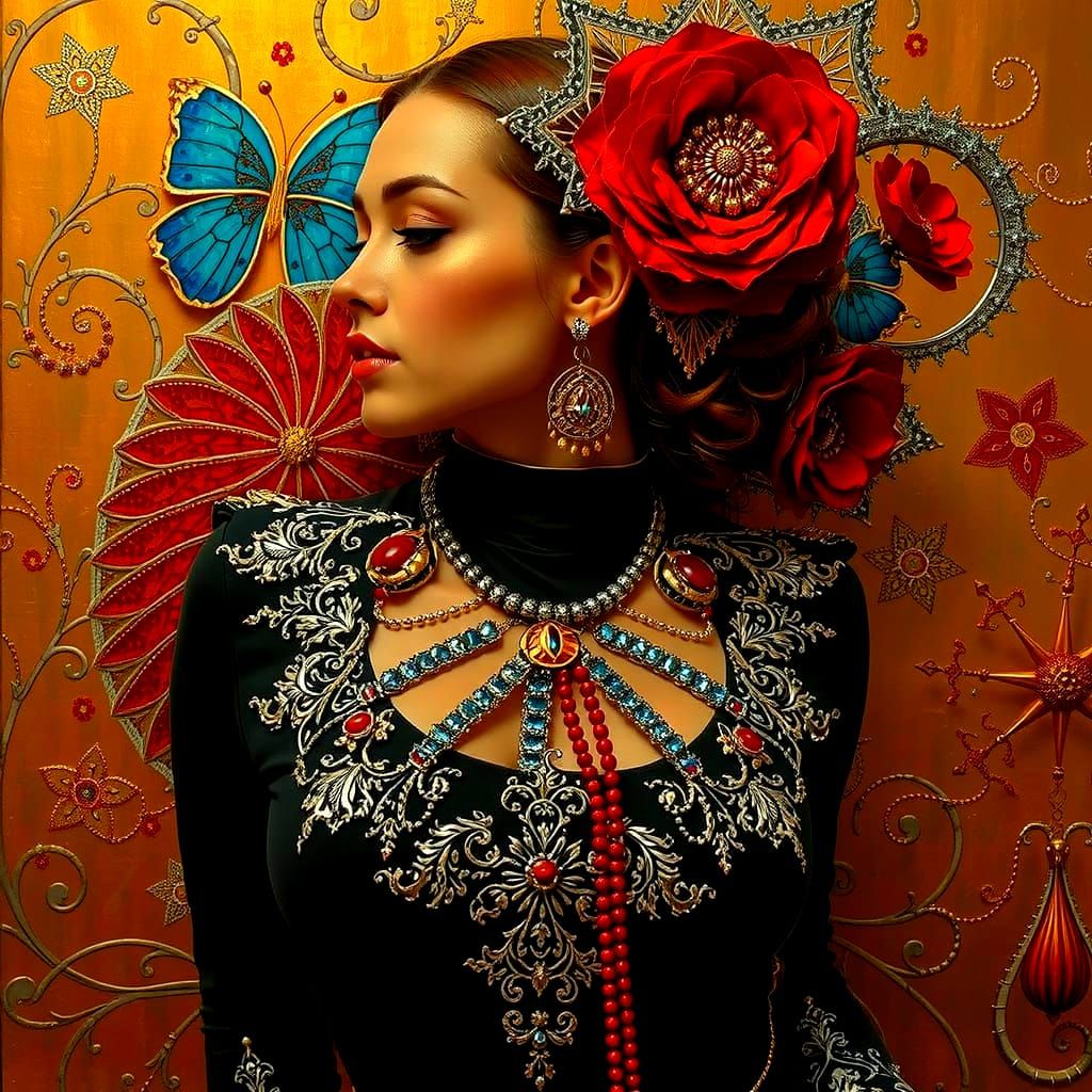 Fractal Art in Klimt and Mucha Inspired Style