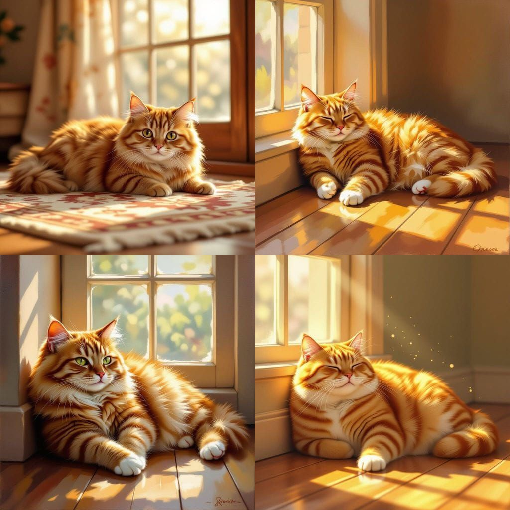Orange Chubby Cat Relaxing on the Floor
