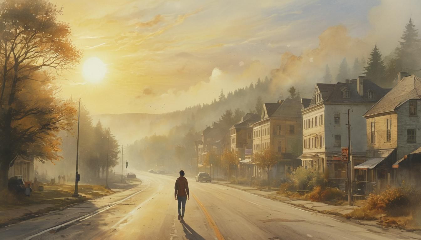 Dreamer Gazing at Highway in Ethereal Fantasy Art Style