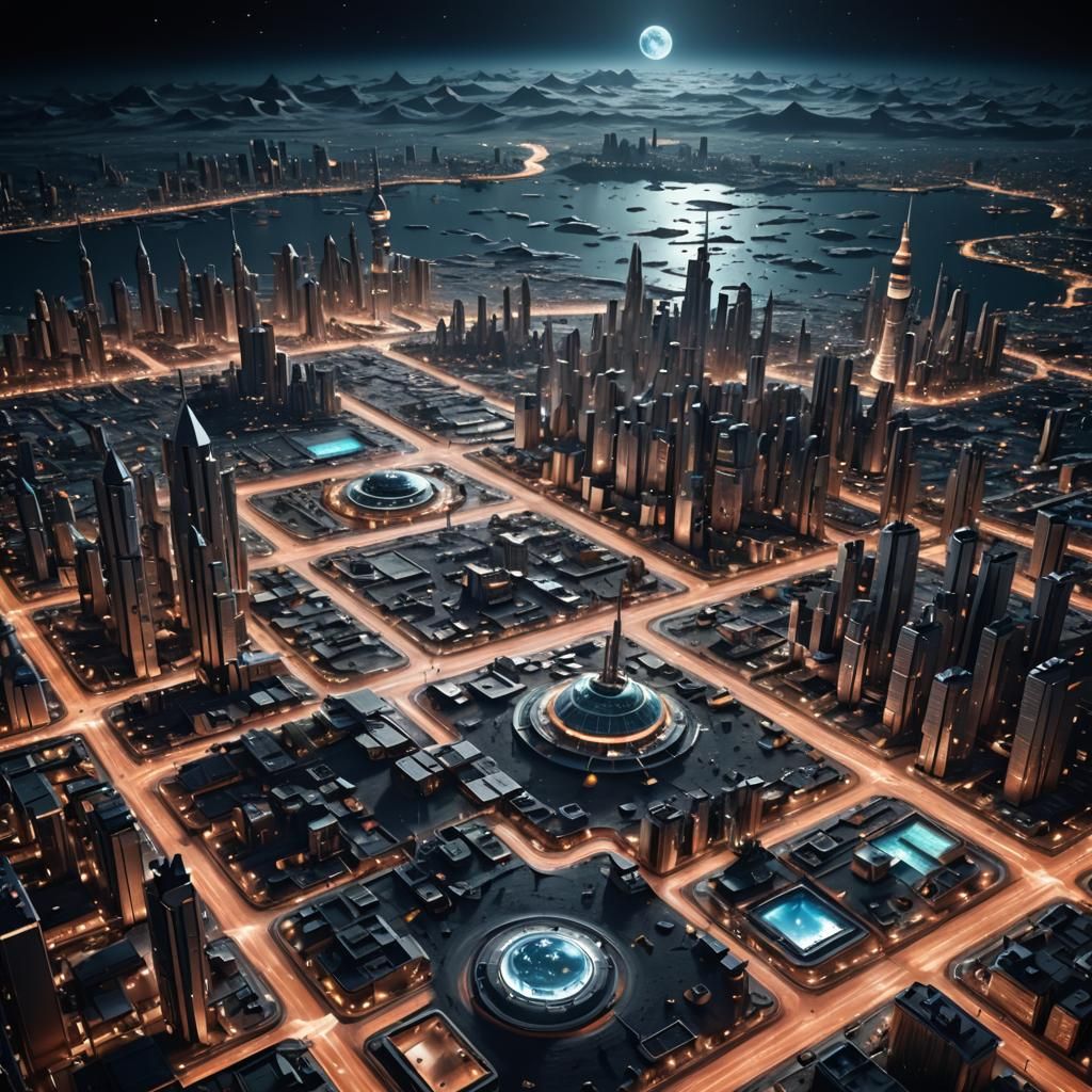 Futuristic Lunar Metropolis in Photorealistic Style