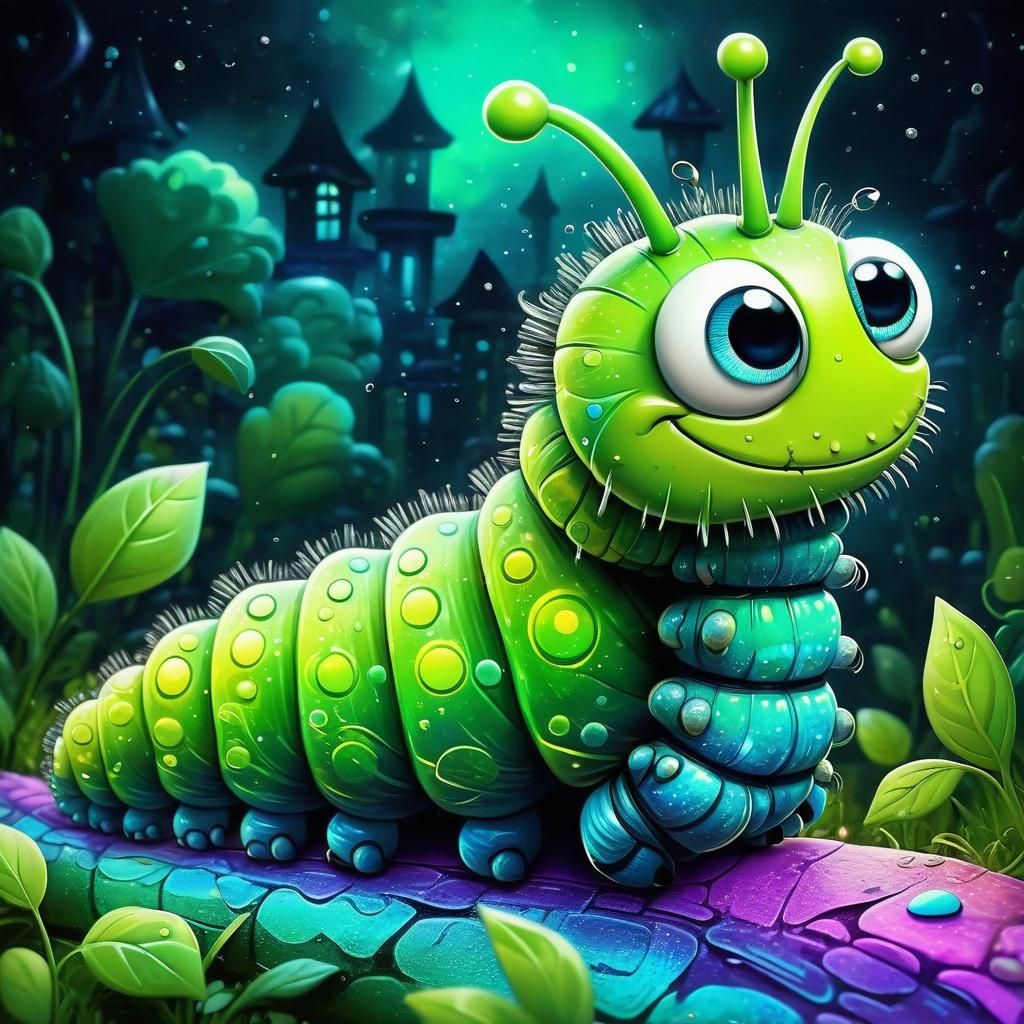 Opalescent Caterpillar in Shimmering Magical Fantasy Style