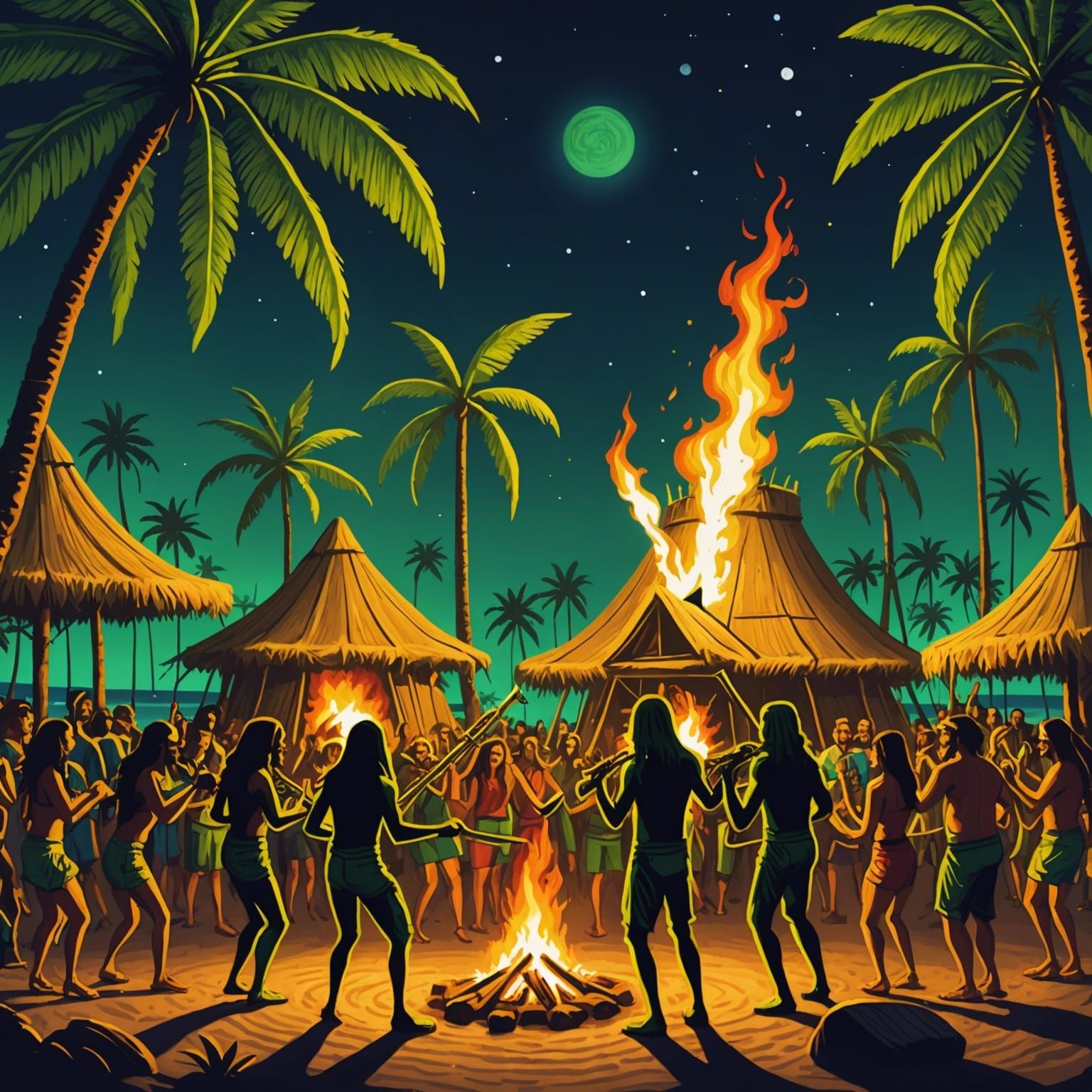 Extraterrestrial Beach Bonfire Disco, James Gurney Style