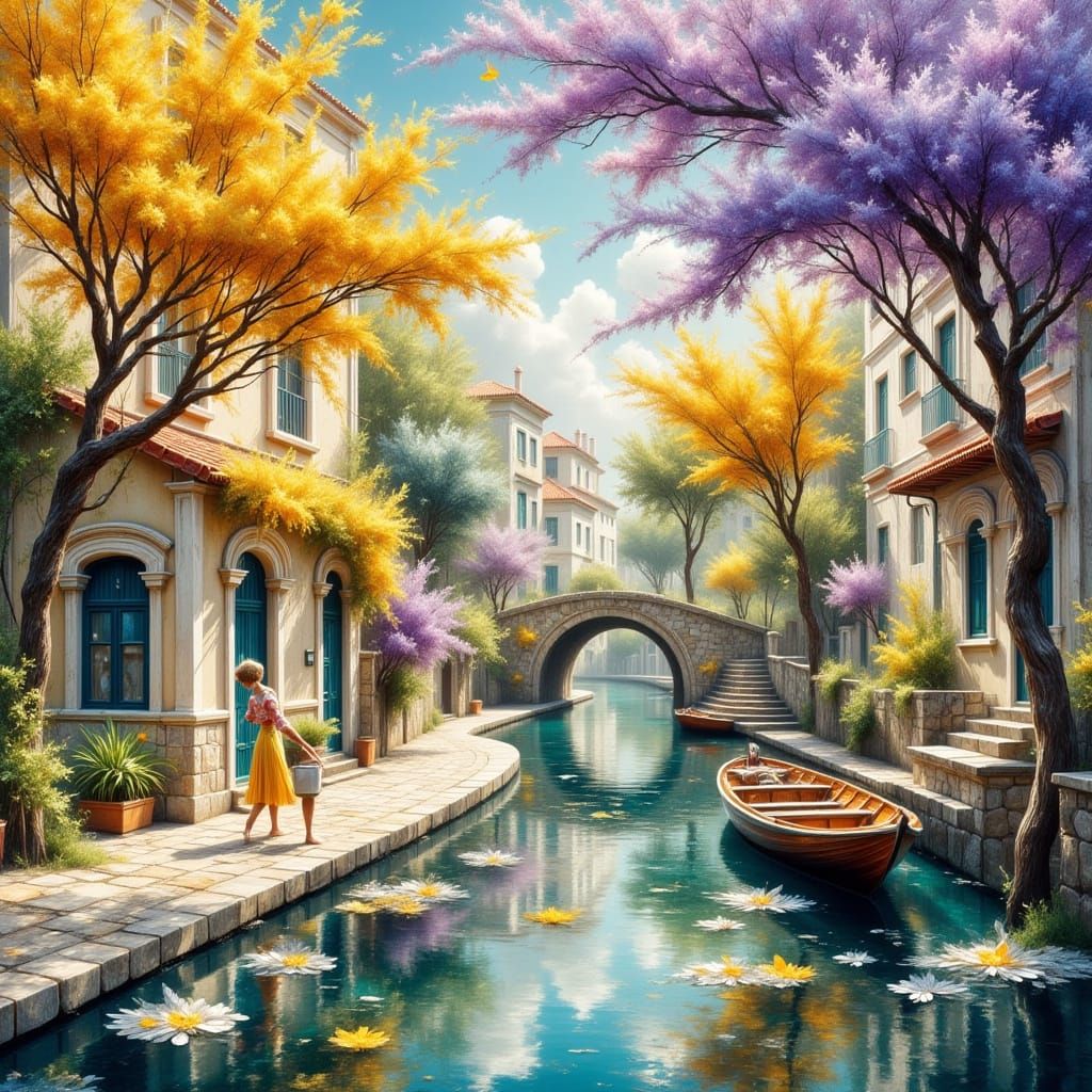 Lisbon Avenue Jacarandas in Impressionistic Watercolor Style