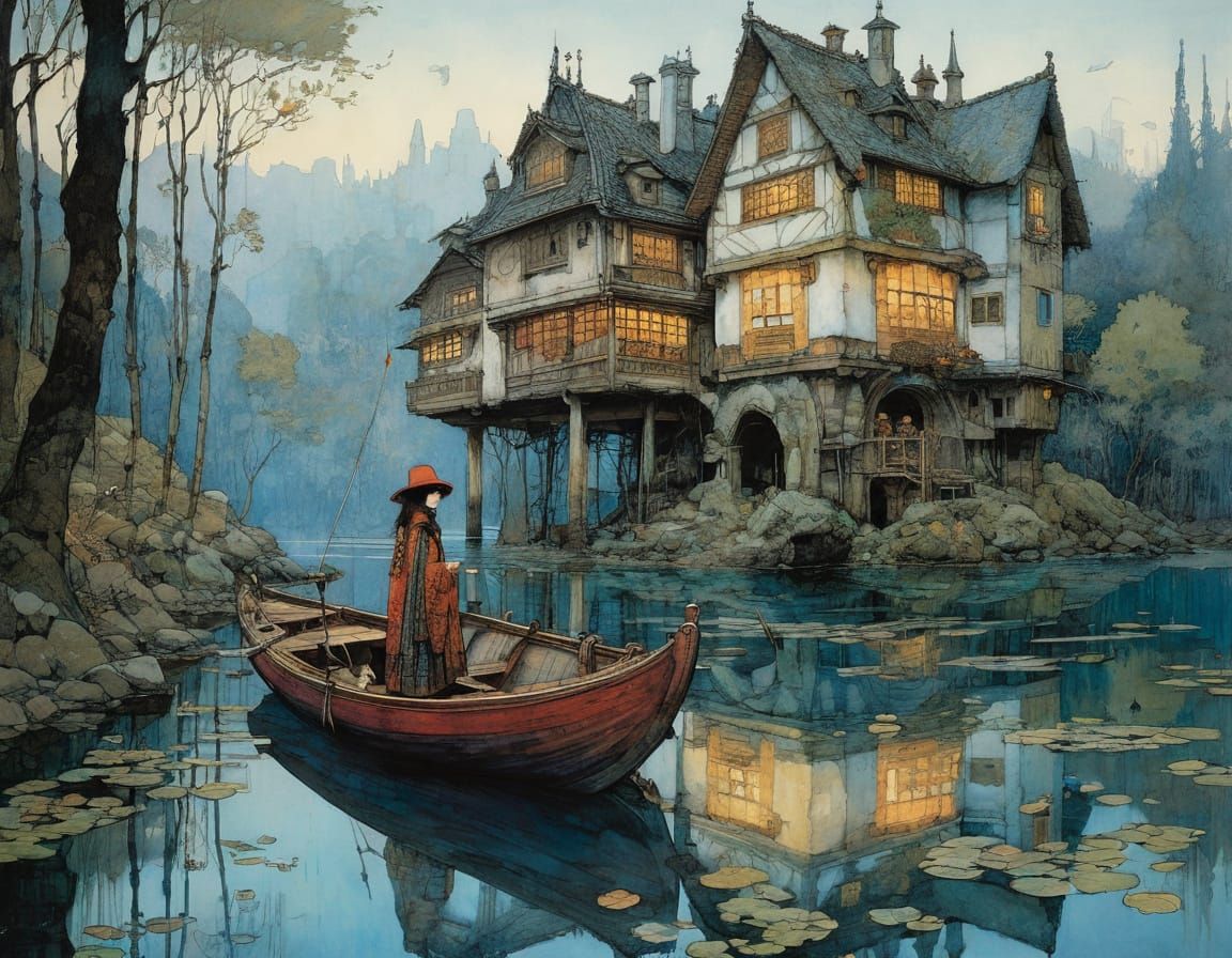 Whimsical Charcoal Sketch in Triadic Color