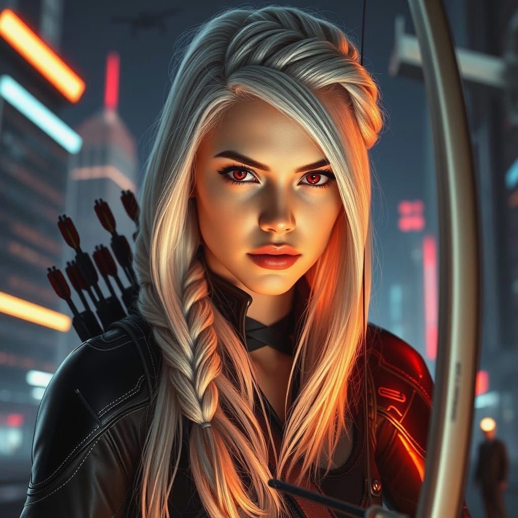 Ethereal Warrior in Modern Cyberpunk Metropolis