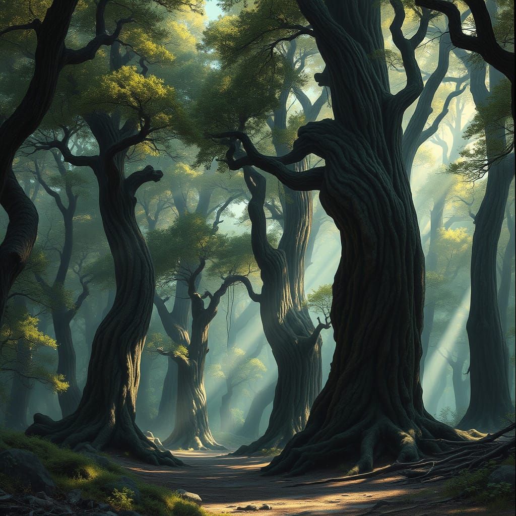 Dreamlike Fantasy Forest in Whimsical Art Style