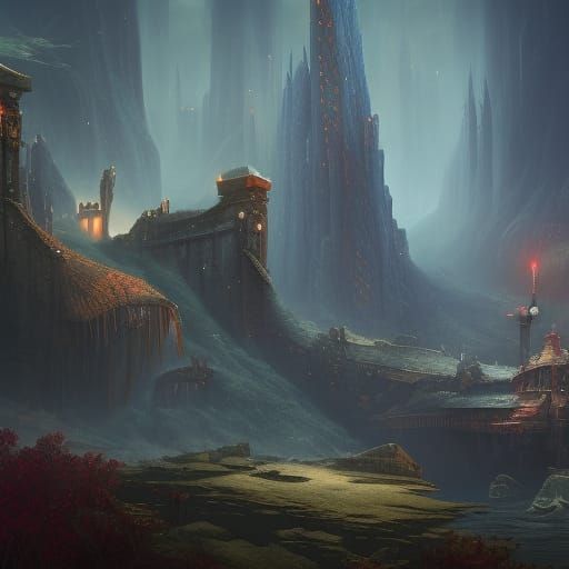 Fantastical Matte Painting of Sorrow in Deep Color
