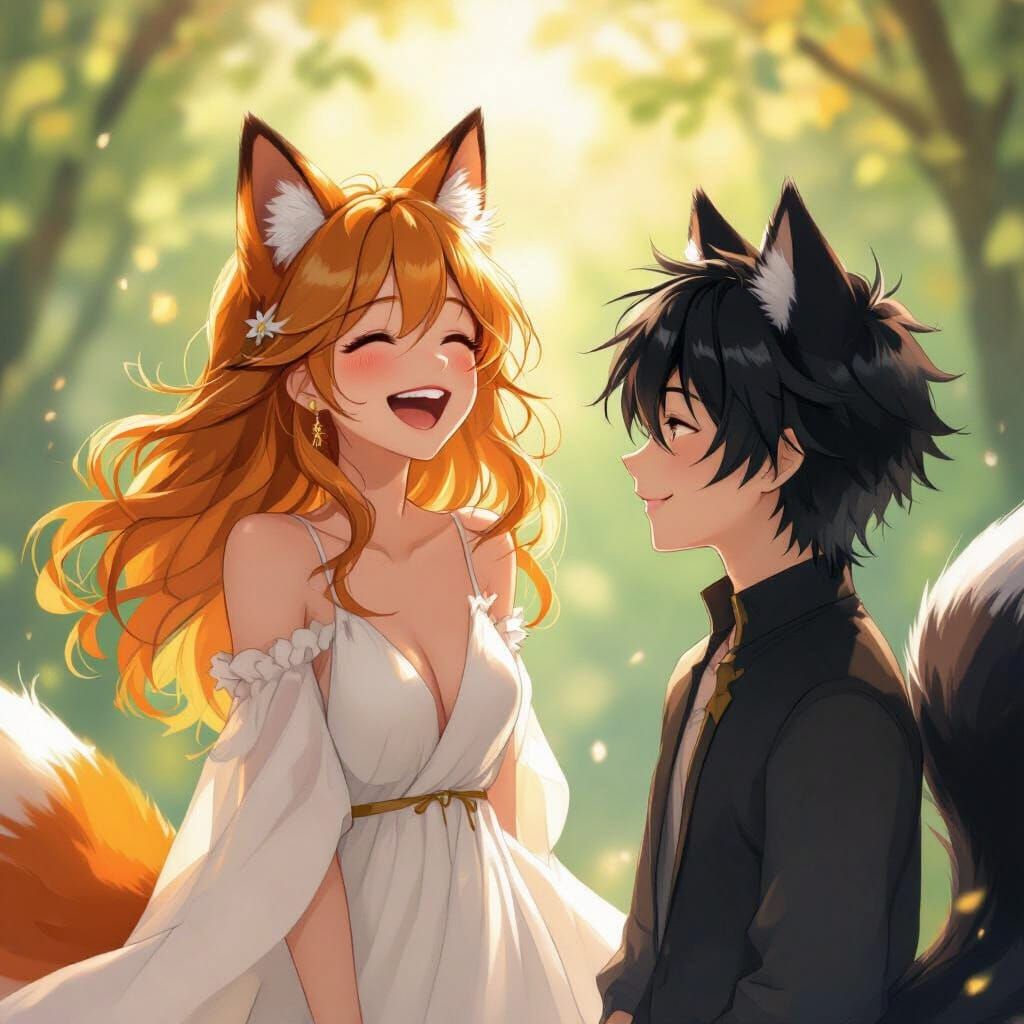 Anime Girl and Fox Boy in Whimsical Style