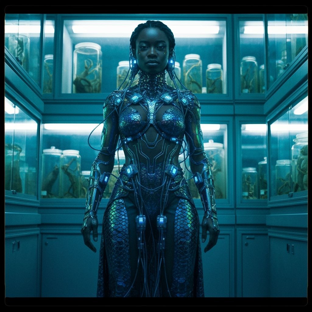 Futuristic Neuralink Lab Portrait in Cyberpunk Style