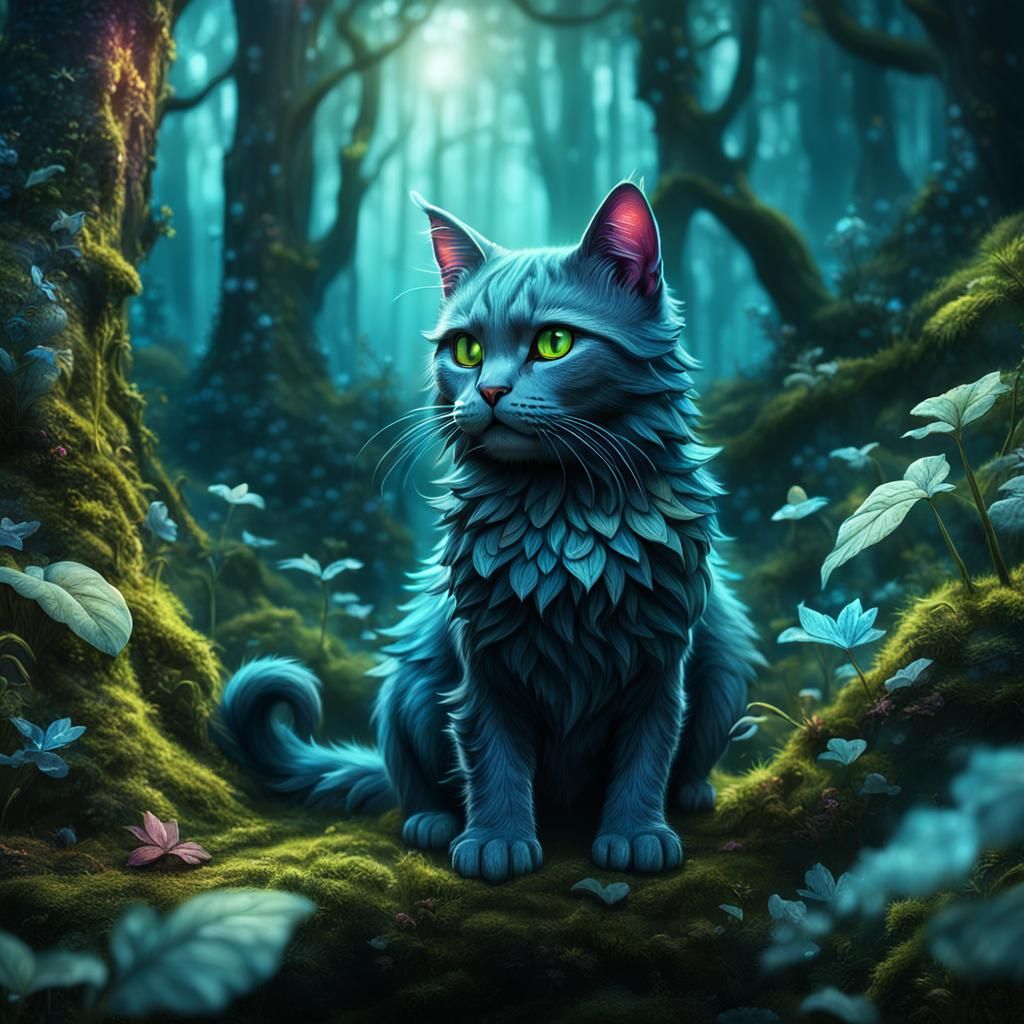 Fairy Cat in Mythical Forest: Fantasy Concept Art