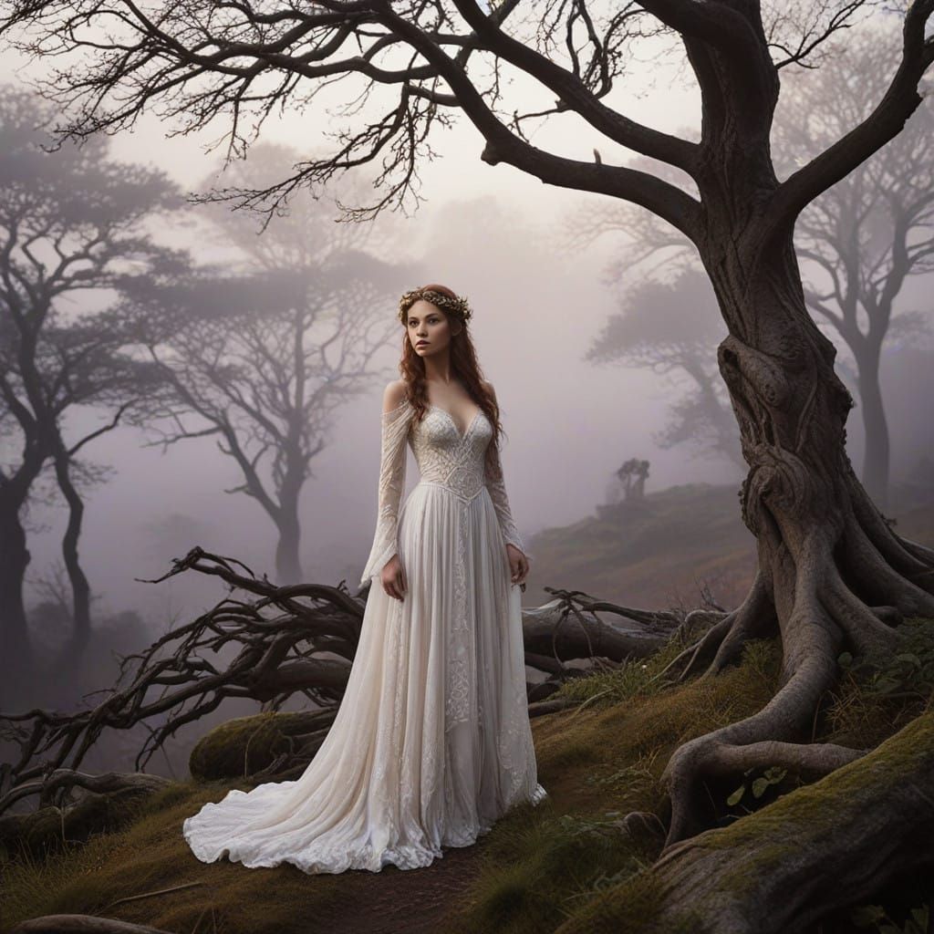Ethereal Celtic Bride in Mystical Highland Fog