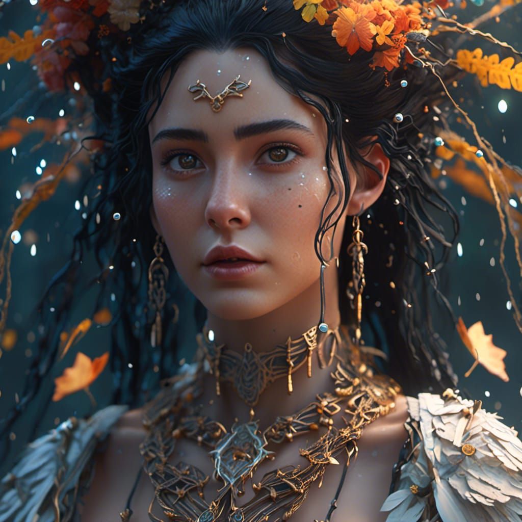 Rain Goddess with Braids in Hyperreal Style