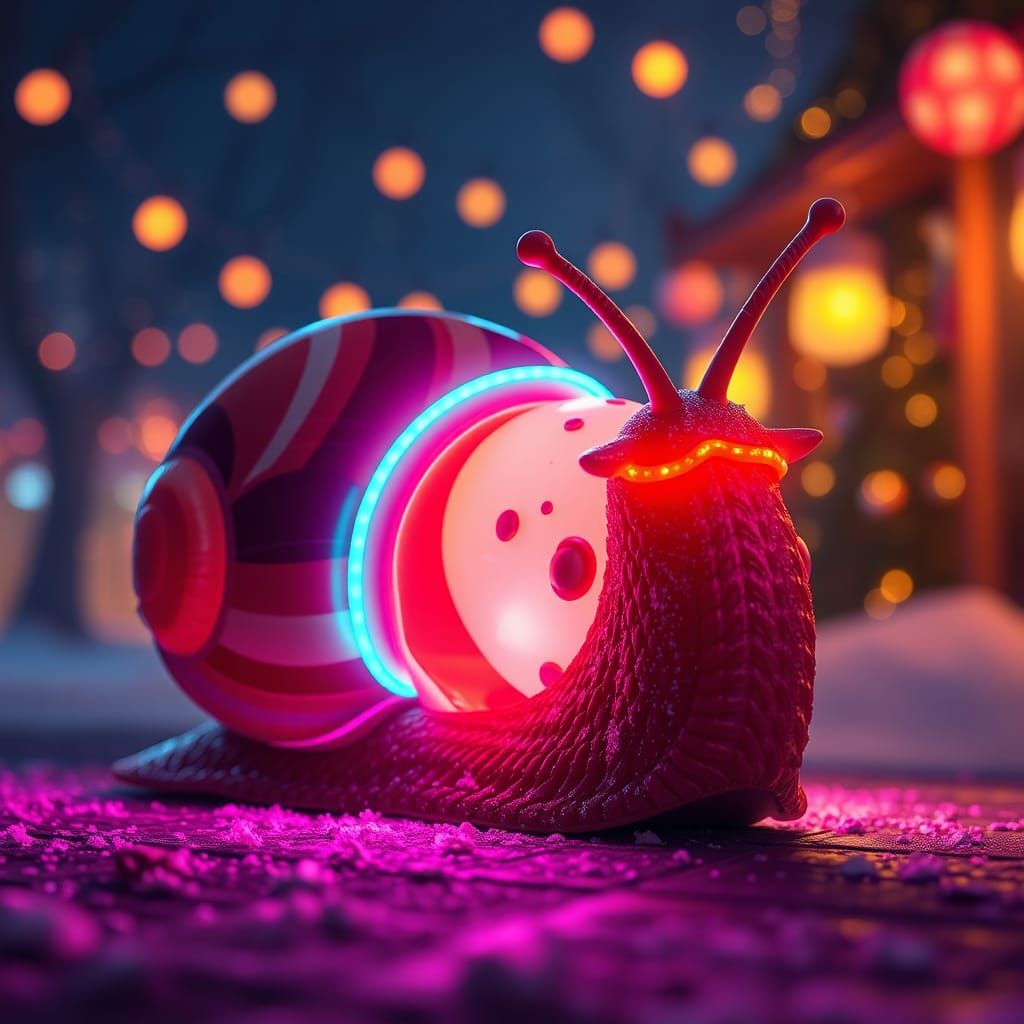 Neon Snail Adorns Chocolate Candy Ball with Christmas Lights