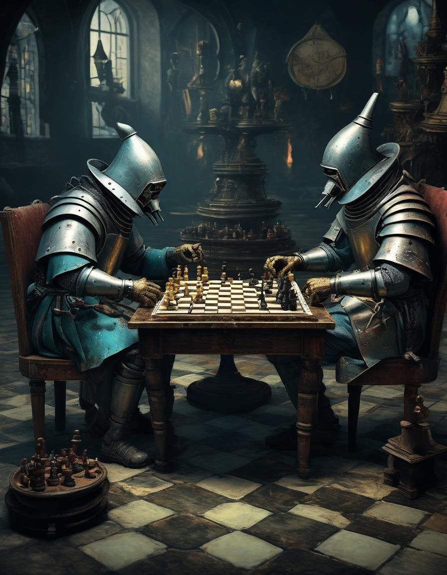 Cyborg Chess Game in Hieronymus Bosch Style