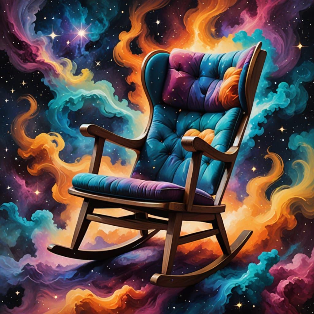 Abstract Rocking Chair in Nebula with Flowing Shapes