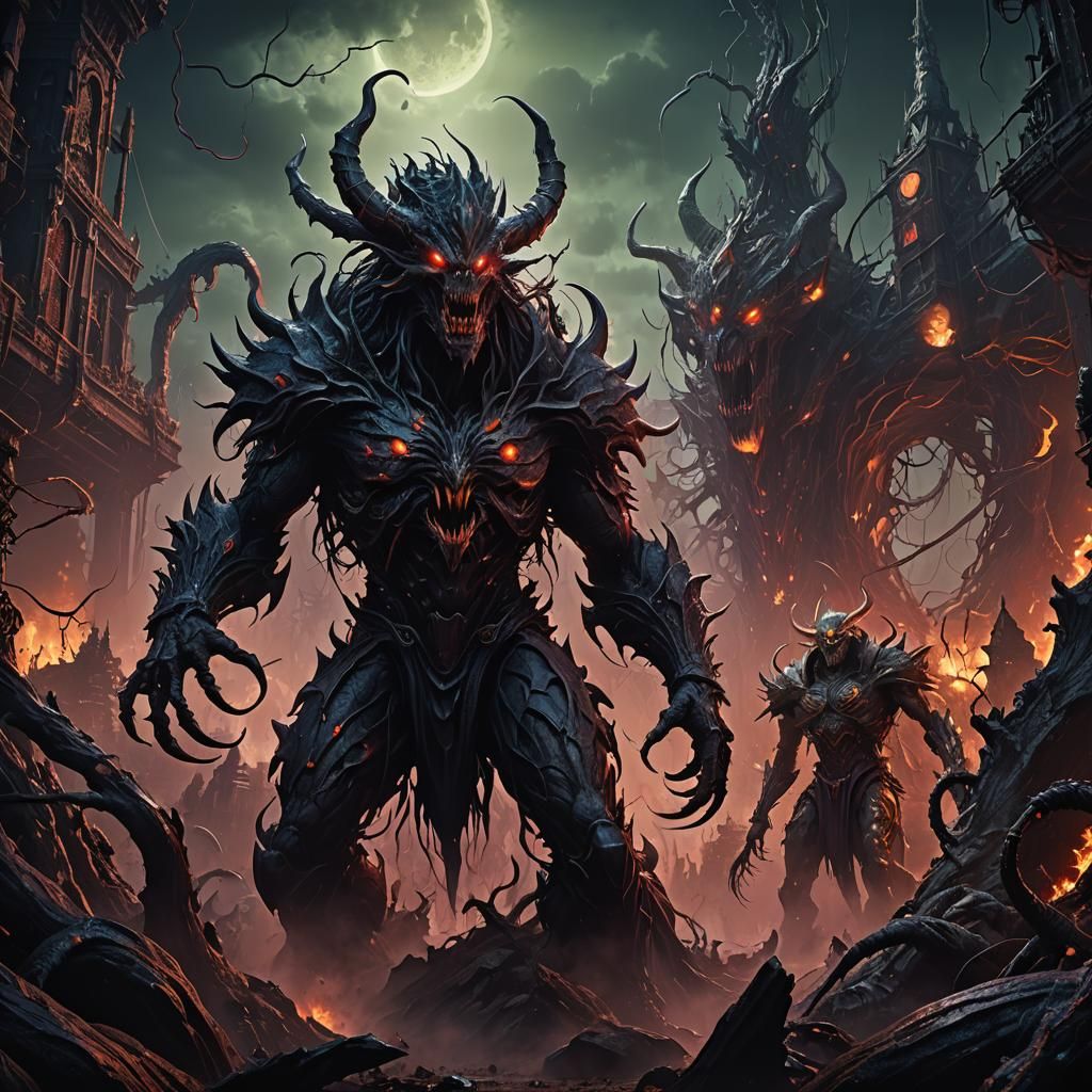 Horrific Monster in Dark Synth-Wave Style