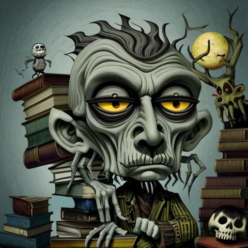 Disturbing Zombie Librarian in Art Brut Style