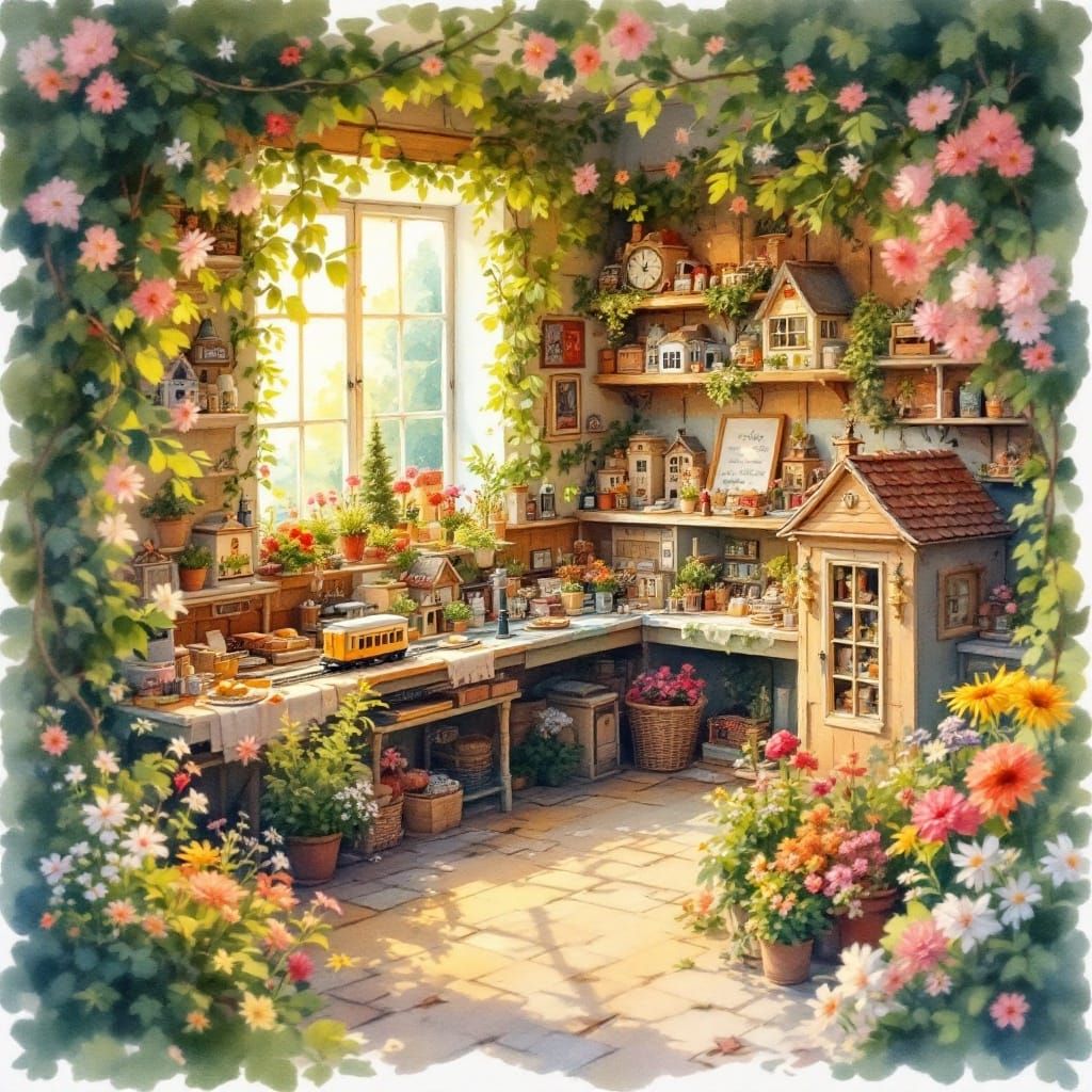 Village Shop in Impressionist Watercolor Style