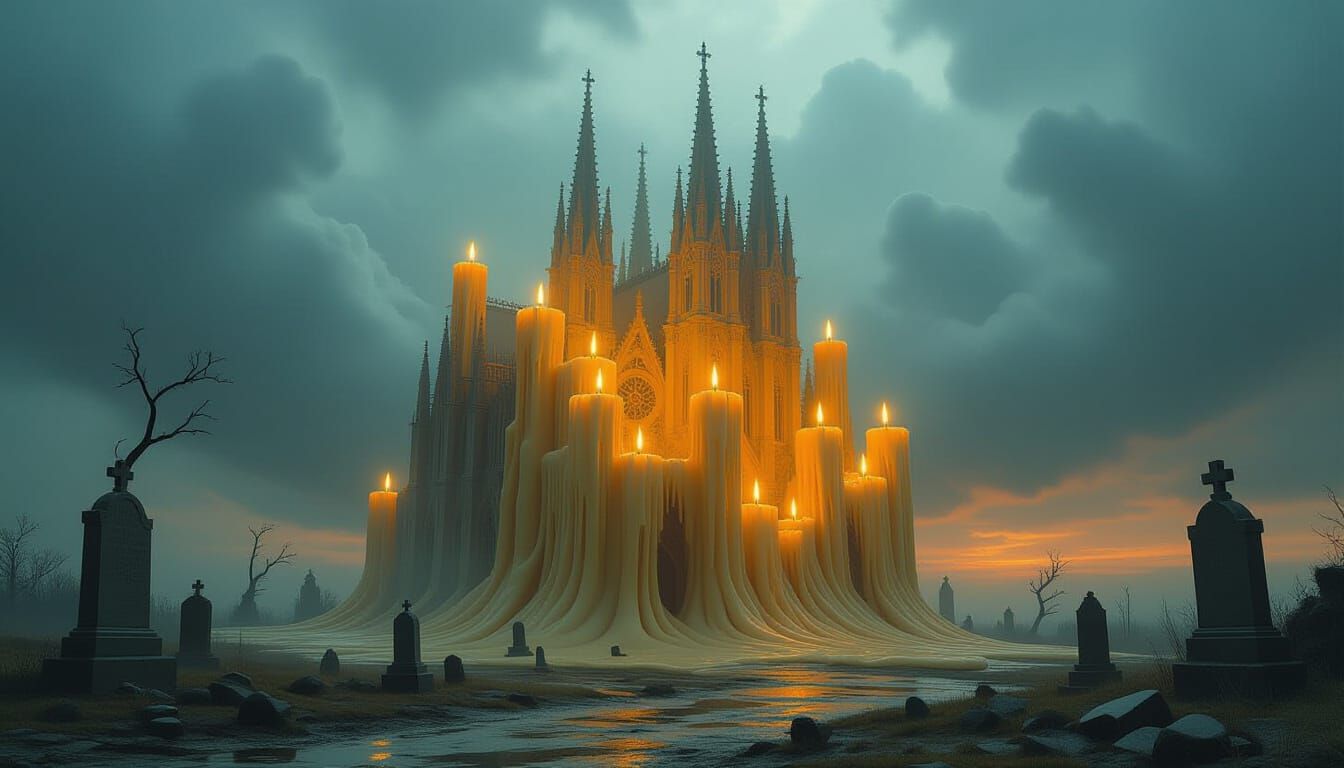 Melting Wax Cathedral in Dark Fantasy Style