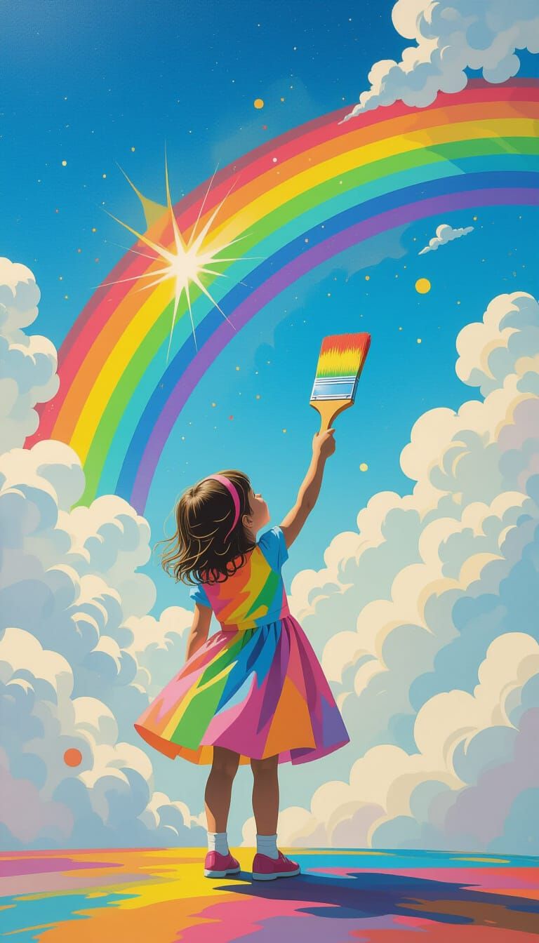 Magical Girl Paints Rainbow: Surreal Fantasy Art